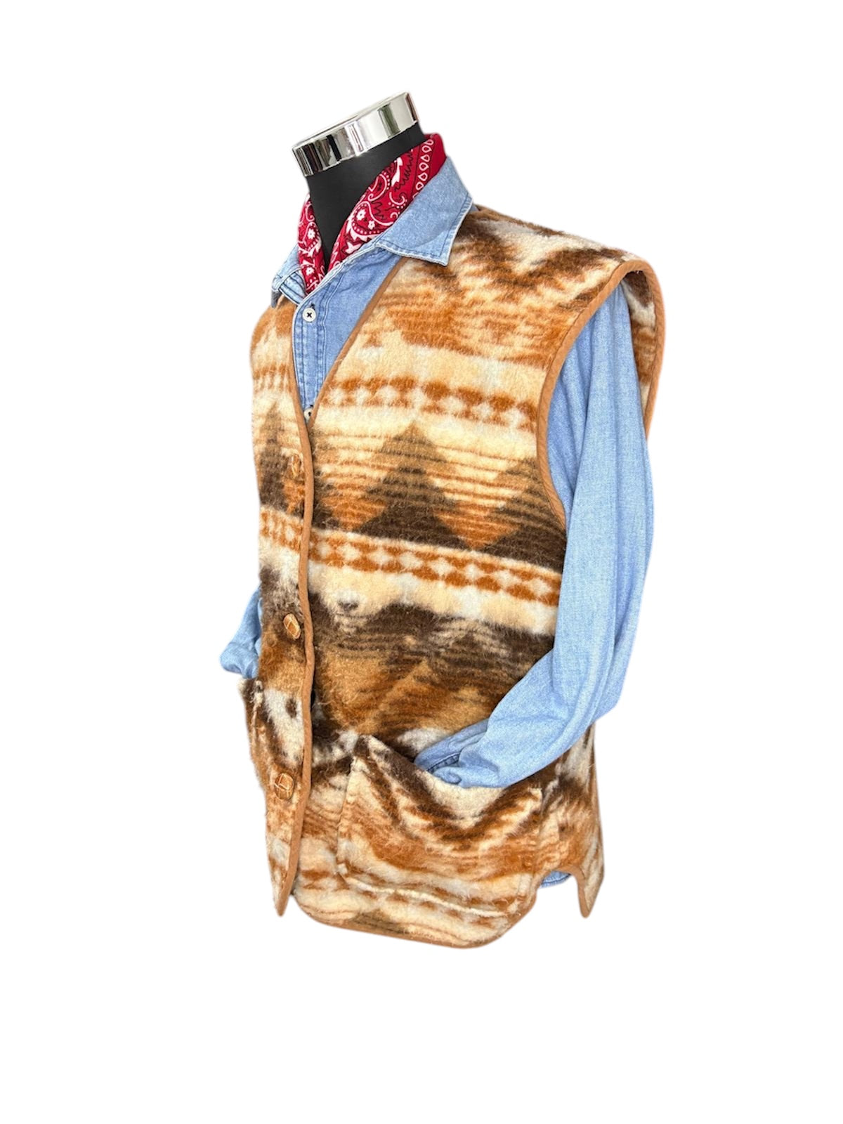Gilet Navajo in Pile 70/80 Vintage -L/XL-