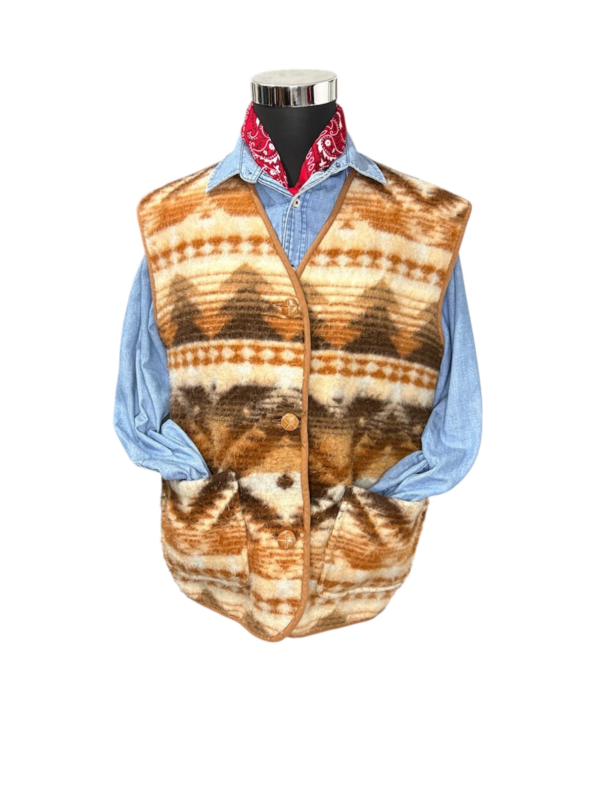Gilet Navajo in Pile 70/80 Vintage -L/XL-